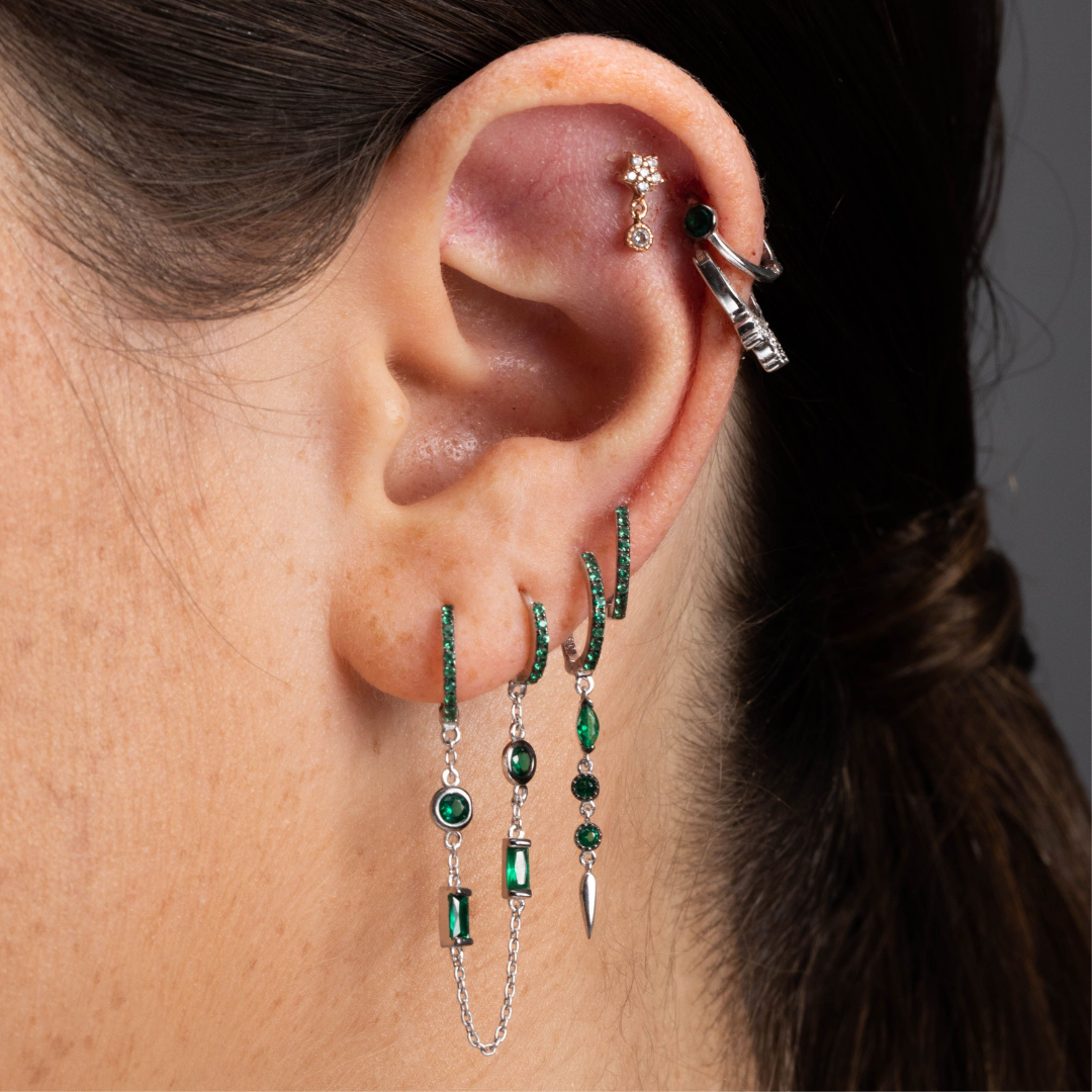 Plain Drop Stone Spike Hoop