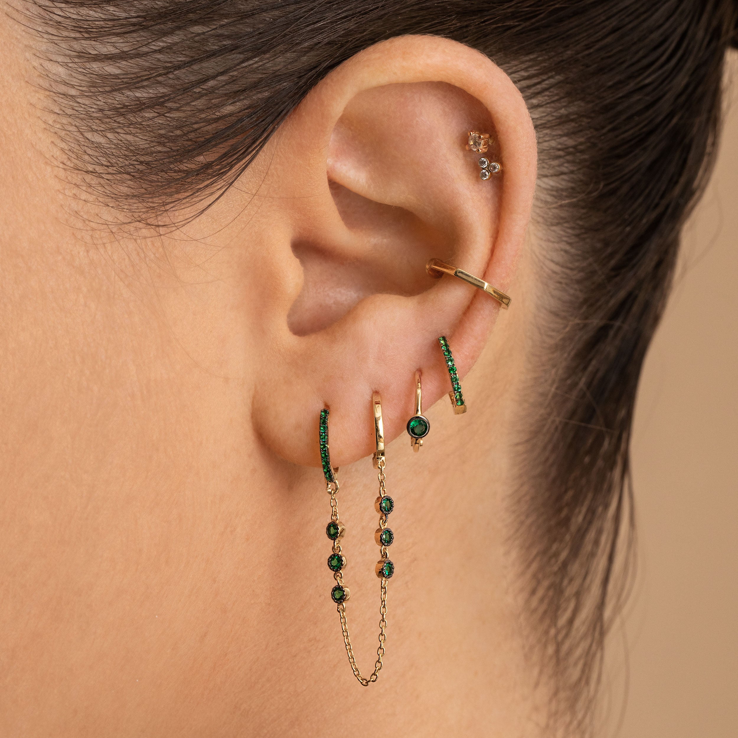 Three Stone Double Hoop Earring