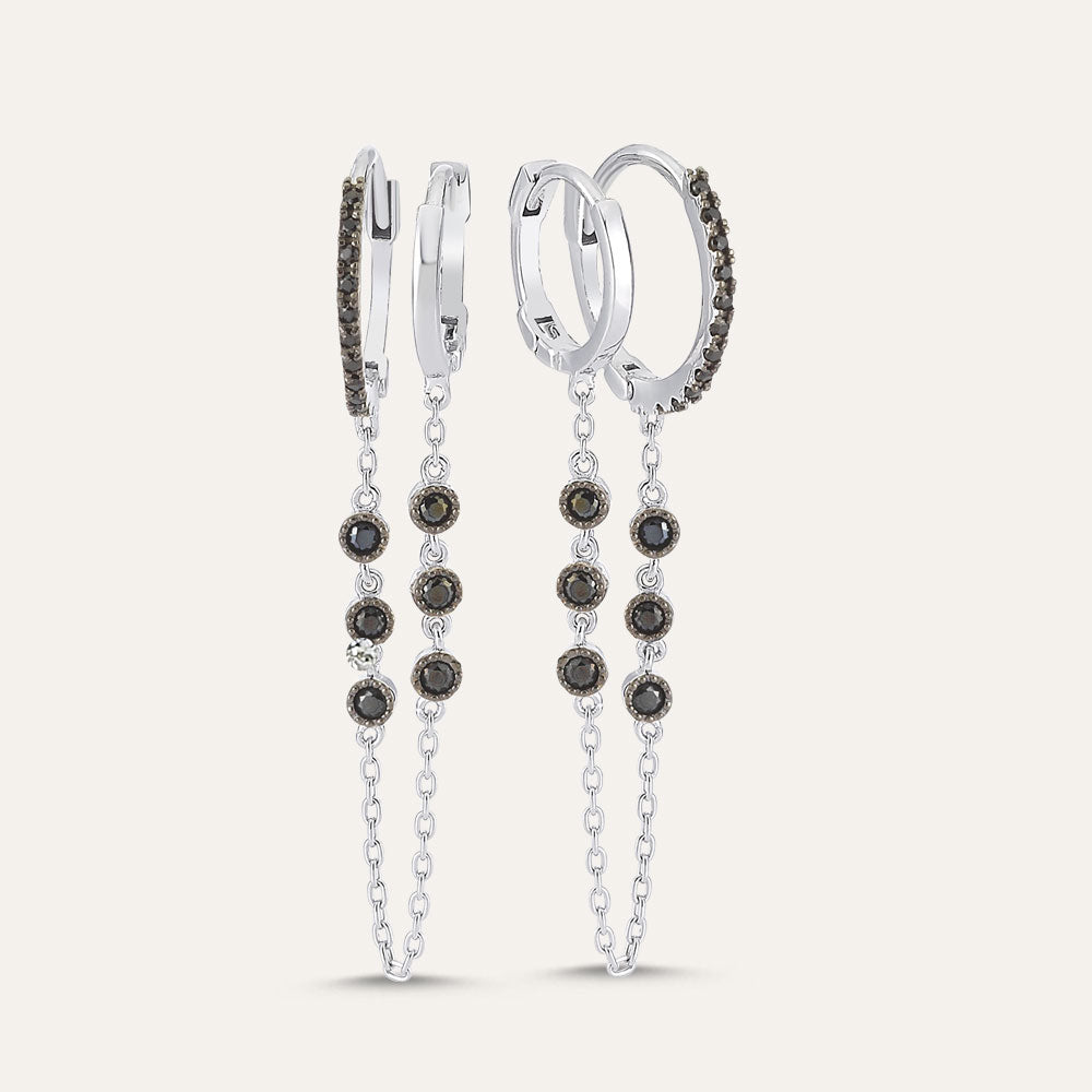 Three Stone Double Hoop Earring