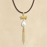 Pearl and Bows Tassel Cord Choker