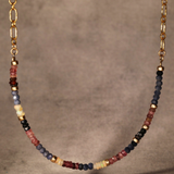 Half Stone Blue Red Sapphire and Opal Necklace