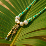 Yellow Green Fish and Pearl Lanyard