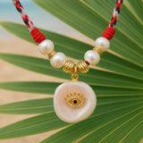Pink Red Pearl Cord Necklace