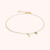 Single pearl and stone hanging anklet