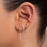 Zirconia Three Stone Double Hoop Earring