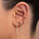 Zirconia Three Stone Double Hoop Earring