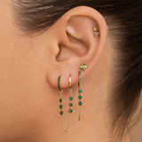 Zirconia Three Stone Double Hoop Earring