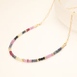 Half Stone Blue Red Sapphire and Opal Necklace