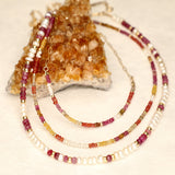 Pearl and Red Ombre Stone Long Gold Filled Necklace