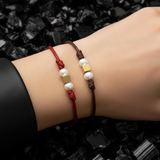 Solid Gold Cube and Pearl Cord Bracelet