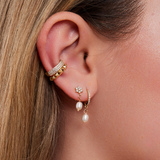 Zirconia Daisy Stud And Hanging Pearl