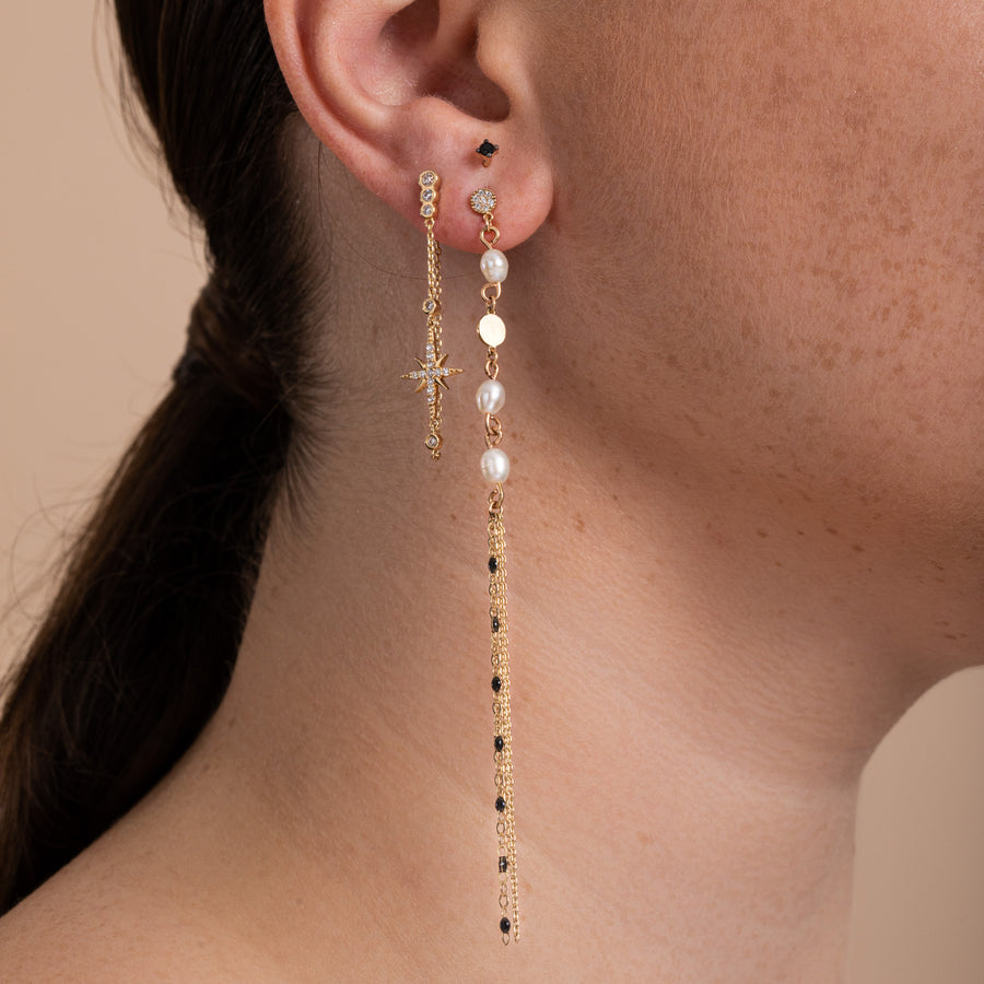 Pearl and Enamel Long Tassel Earring