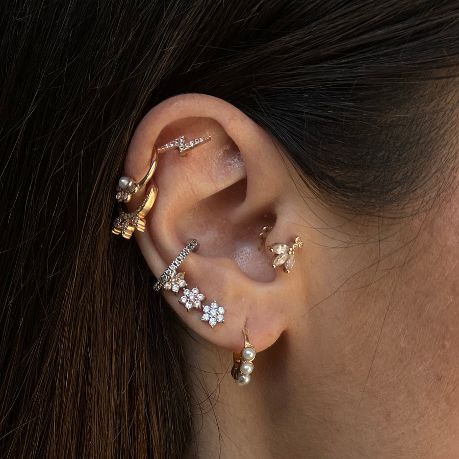 Lotus Three Stone Piercing Stud Earring